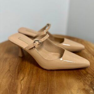 Larroude Ines Mule Women Tan Patent Leather Handmade Brazil